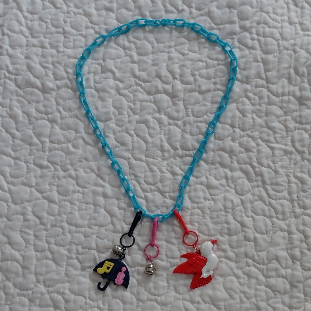 Vintage Colorful Plastic Charm Necklace with 3 Chrams - Picture 3 of 7